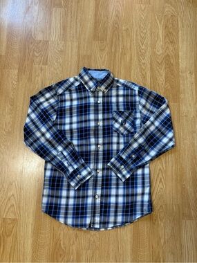 Chaps Boys  Blue and White Plaid Button-Down Shirt - Size M (10/12 )